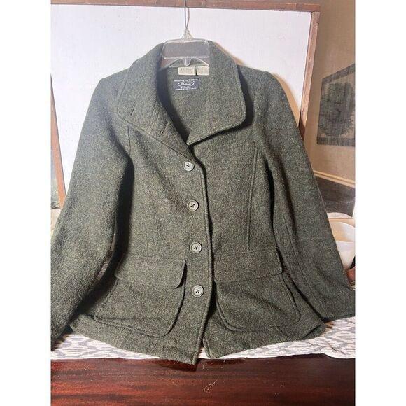 L.L Bean Bellandi Womens Green Boiled Wool Jacket Chore Coat  Classic Outdoor XS - Picture 1 of 9